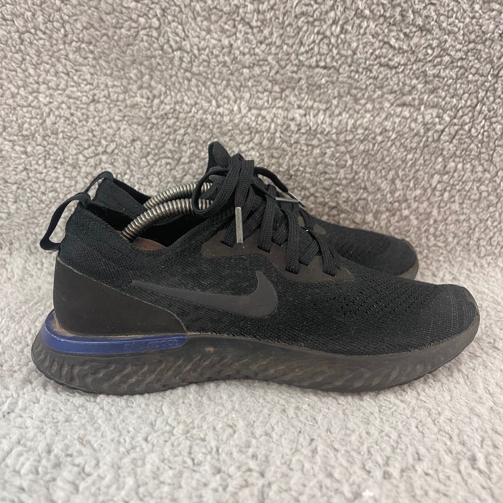 Nike Epic React Flyknit Womens 7 Black Blue Running Athletic Gym Shoes‎ AQ0070